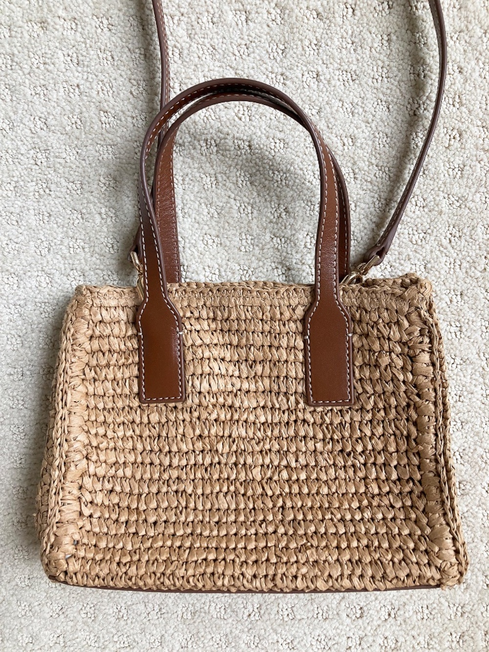 J. Crew Palma Top-Handle/Crossbody Bag in Handknotted Straw and Leather - Picture 3 of 11